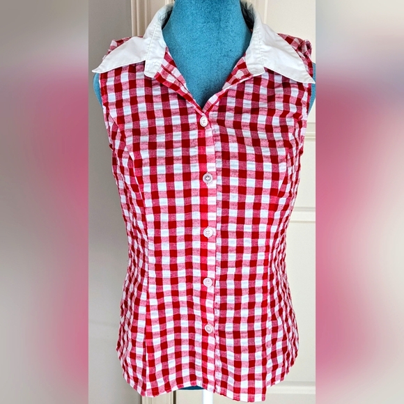 Unique Vintage, Smak Parlour Red & White Gingham Go-Getter Blouse - Picture 3 of 11